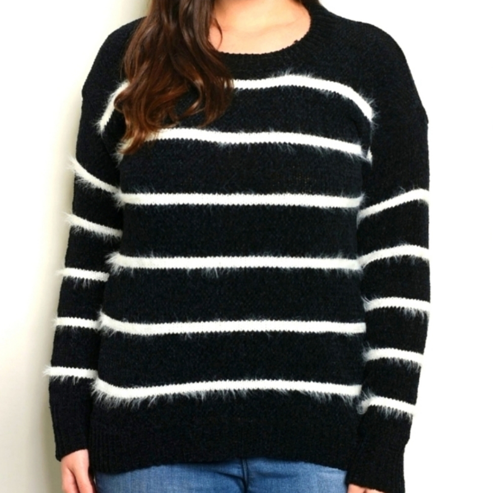 Cozy Black and White Striped Sweater